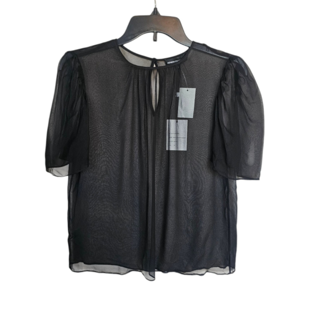 Generation Love Black Silk Sheer Top Abella Puff Sleeve Medium Shell Only NWT